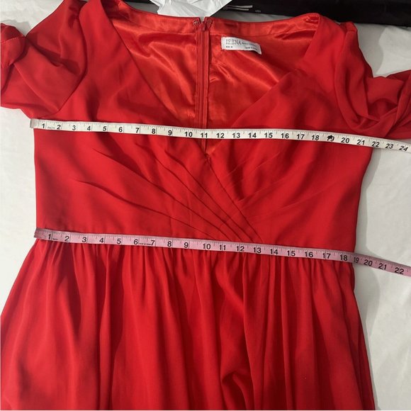 NEW $498 IEENA Mac Duggal [ 16 ] Faux Wrap Ruffle Trim A Line‎ Gown Red - Picture 3 of 15